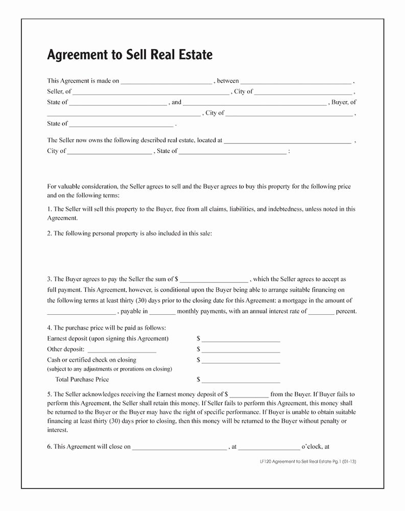 Home Purchase Agreement Template Fresh Adams Agreement to Sell Real Estate forms and Instructions