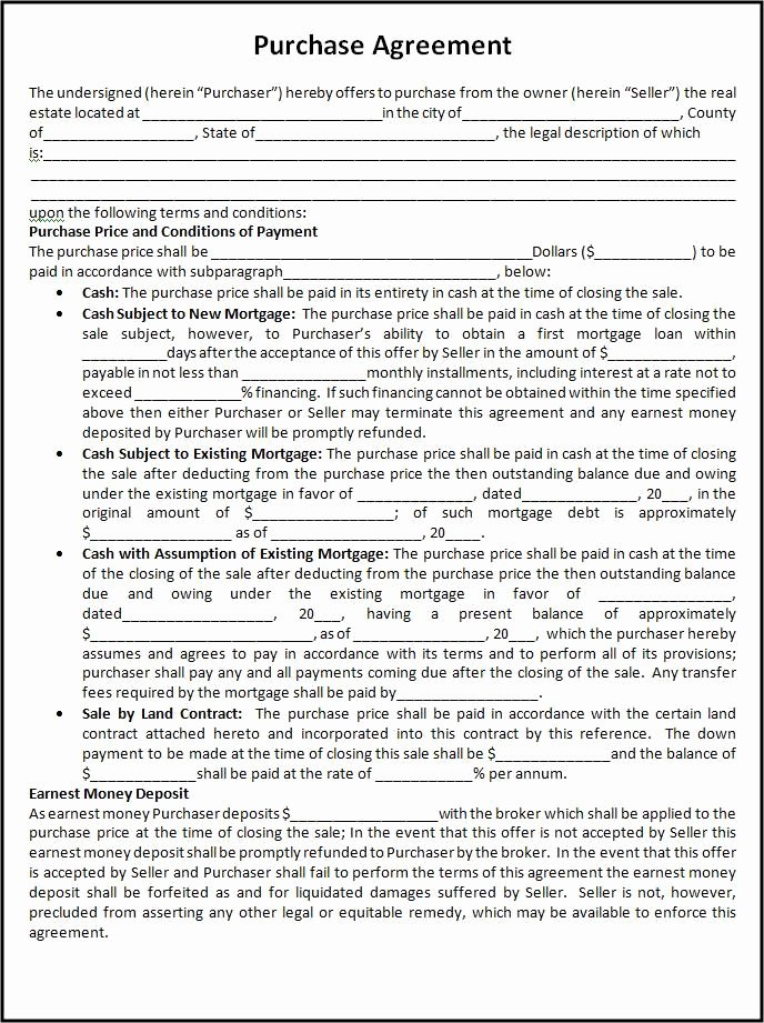 Home Purchase Agreement Template Inspirational Free Purchase Agreement Template