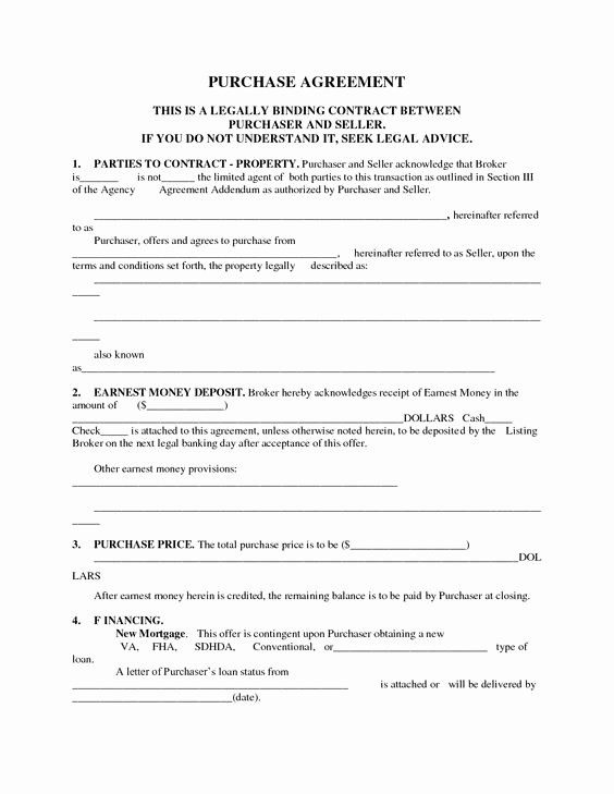Home Purchase Agreement Template Luxury Printable Home Purchase Agreement