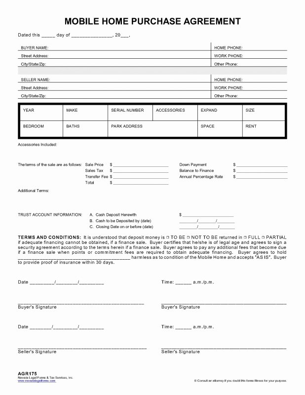 Home Purchase Agreement Template Unique Mobile Home Purchase Agreement