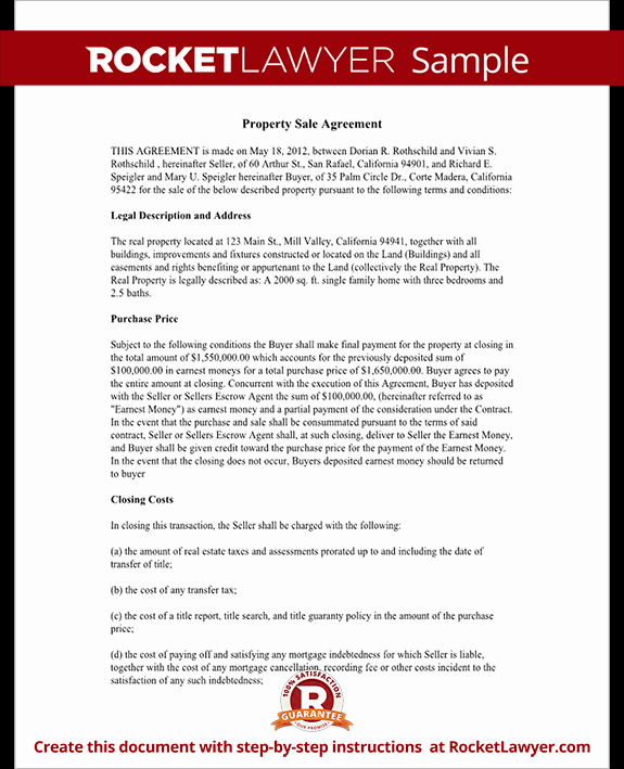 Home Purchase Contract Template Elegant Property Sale Agreement Property Sale Contract form