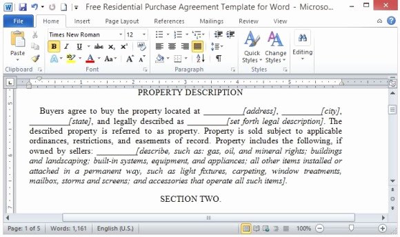 Home Purchase Contract Template Inspirational Free Residential Purchase Agreement Template for Word