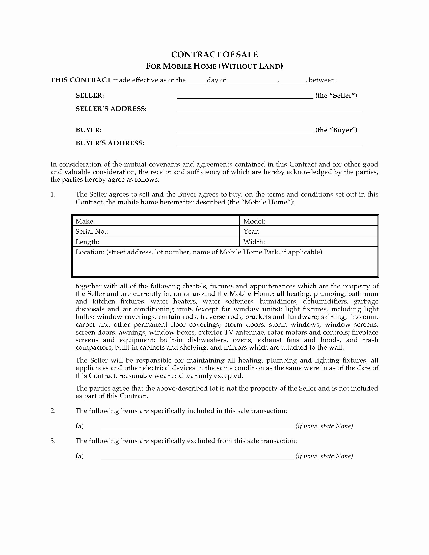 Home Purchase Contract Template Inspirational Usa Mobile Home Sale Contract