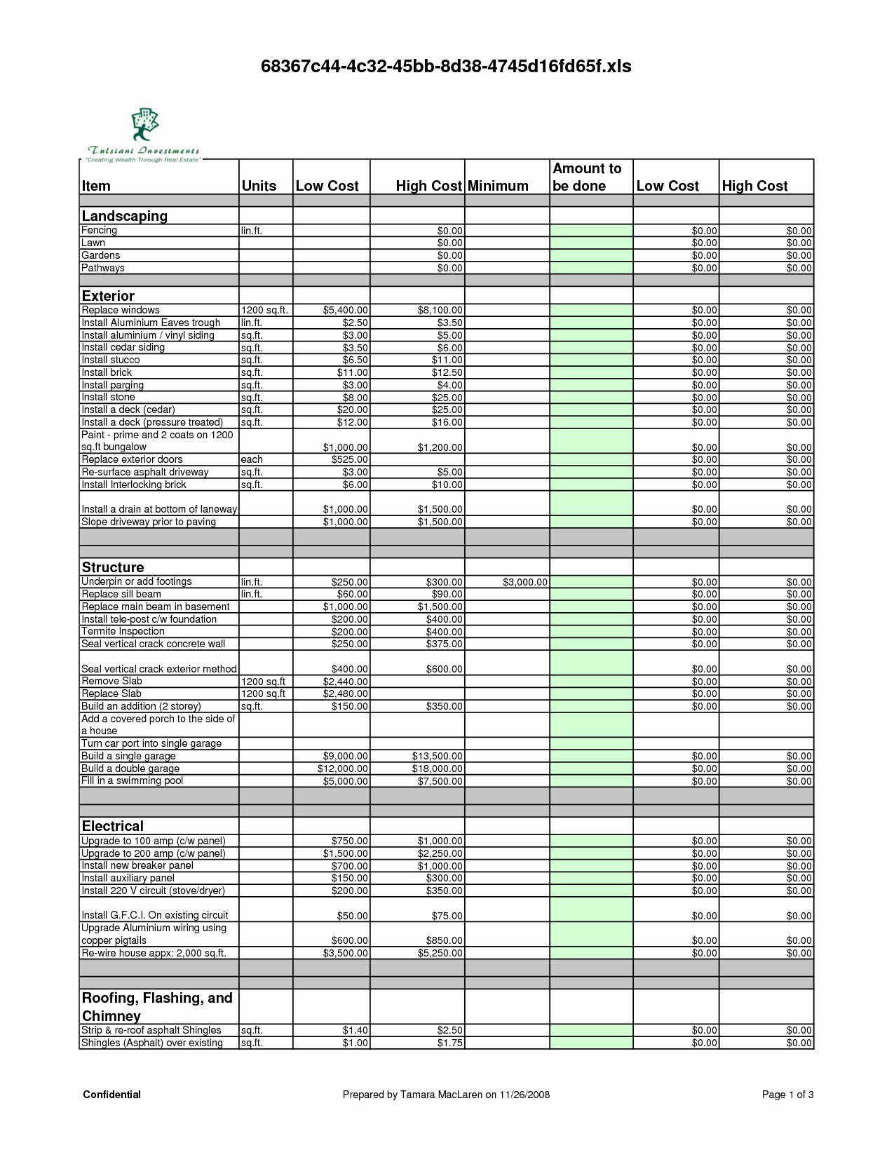 Home Repair Estimate Template Awesome Spreadsheet Pdf Inside Home Repair Estimate Template and