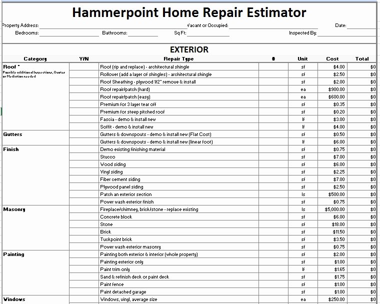 Home Repair Estimate Template Unique 12 Free Sample Home Repair Estimate Templates Printable