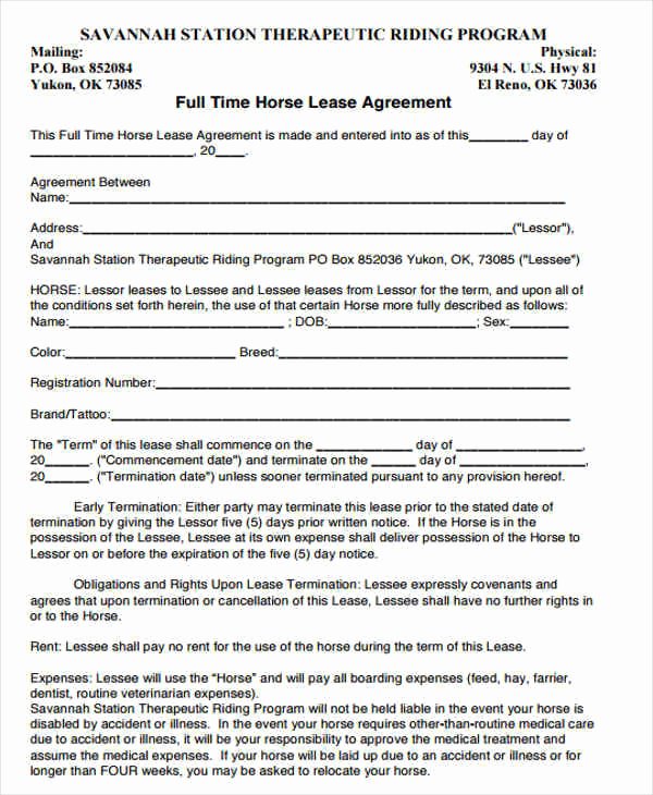 Horse Lease Agreement Templates Beautiful 42 Printable Lease Agreements Word Google Docs Apple