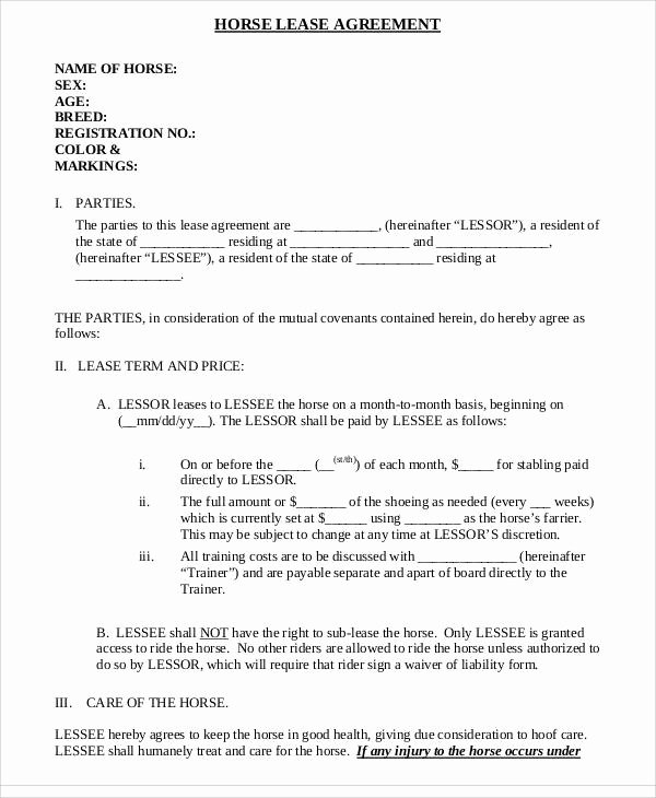 Horse Lease Agreement Templates Beautiful Simple Agreements