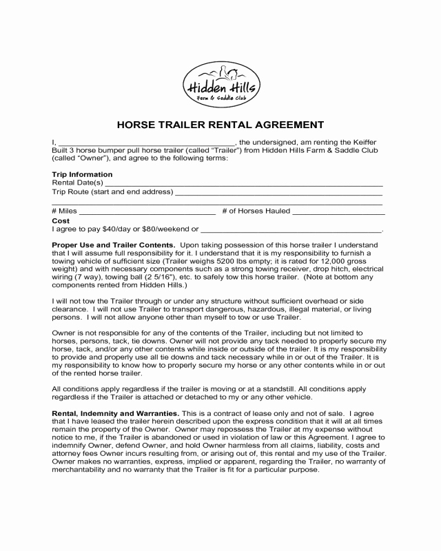 Horse Lease Agreement Templates Best Of 2019 Trailer Rental Agreement Fillable Printable Pdf