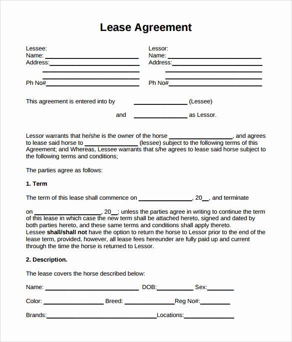 Horse Lease Agreement Templates Best Of Sample Horse Lease Agreement 9 Free Documents In Pdf Word
