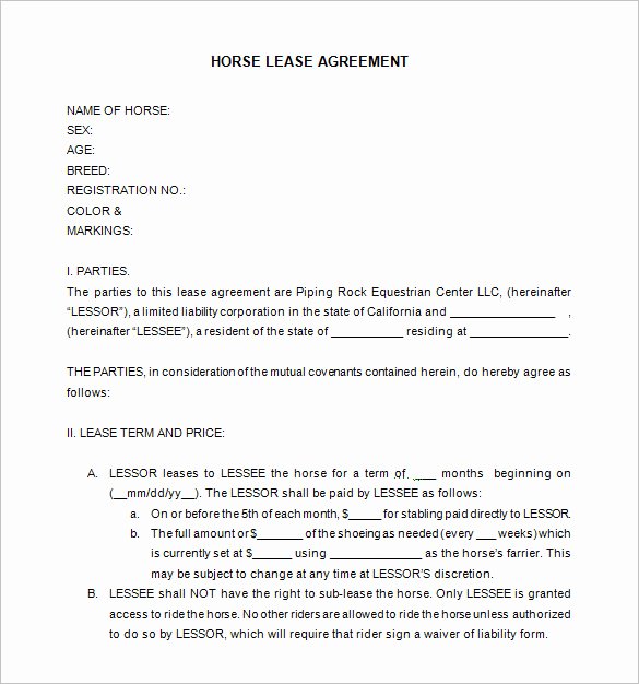 Horse Lease Agreement Templates Fresh 11 Lease Contract Templates Free Word Pdf Documents