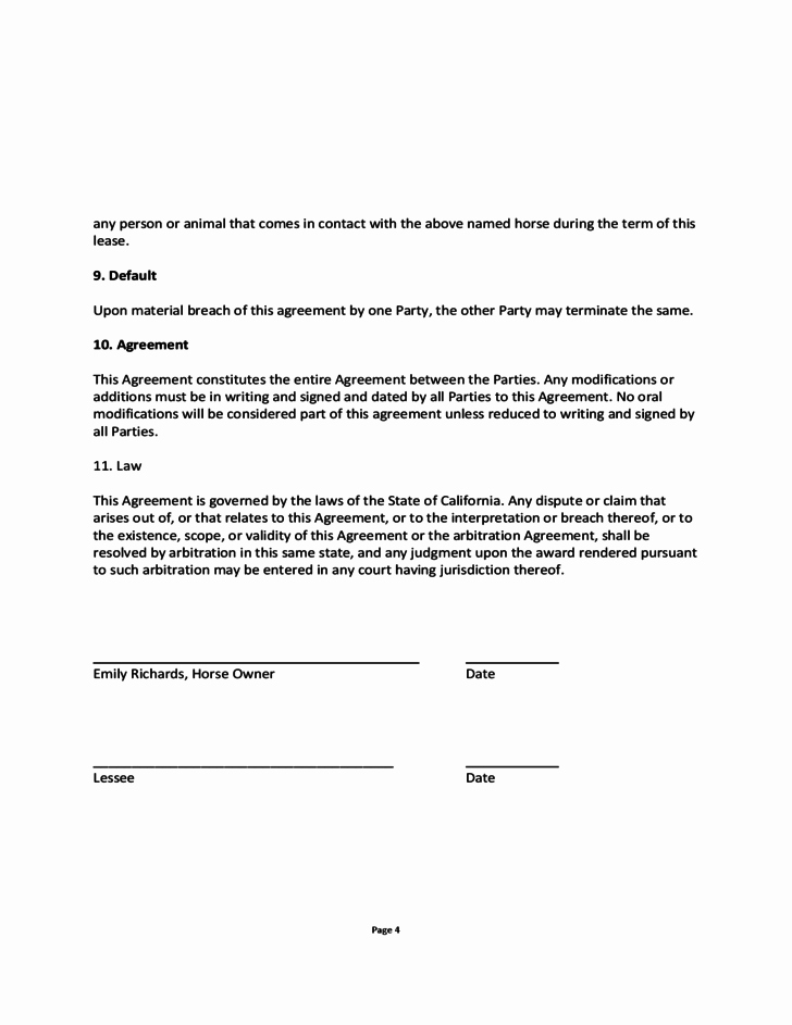 Horse Lease Agreements Template Fresh Blank Horse Lease Agreement Free Download