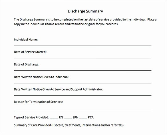 Hospital Discharge form Template Beautiful Discharge Summary Template