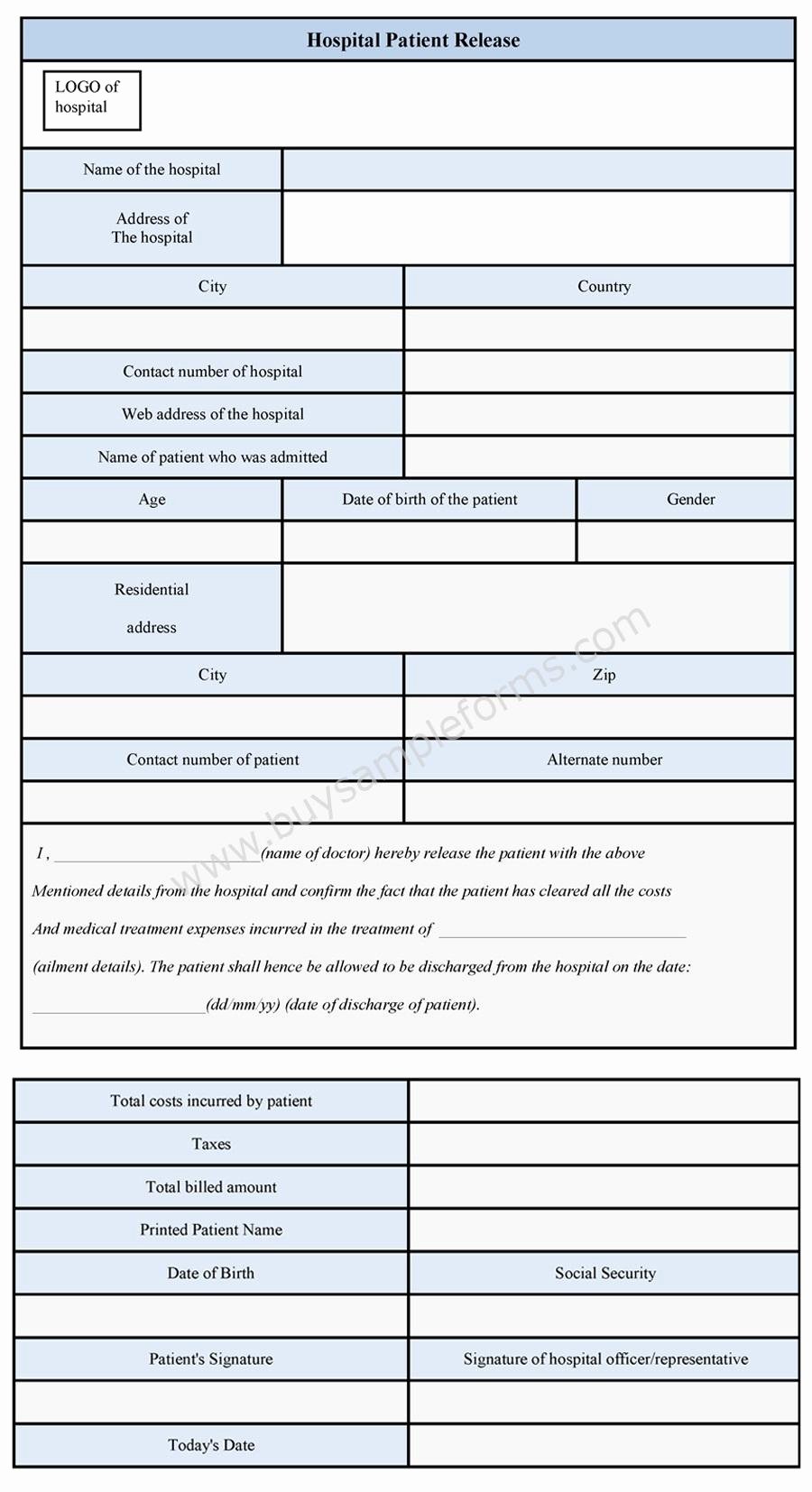 Hospital Discharge form Template Luxury Hospital Patient Release form Sample forms