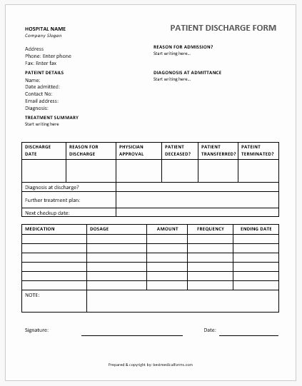 Hospital Discharge form Template New Patient Discharge form Template Ms Word