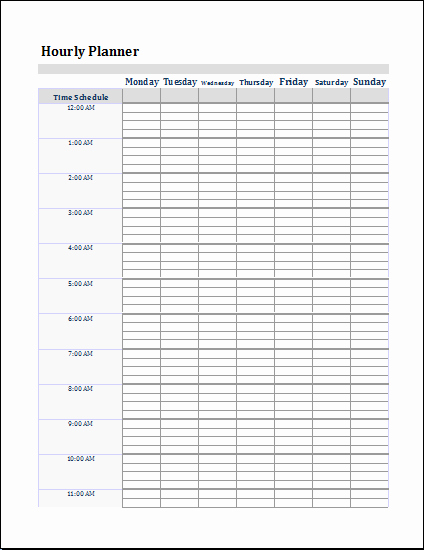 Hourly Schedule Template Word Fresh Hourly Schedule Template Excel
