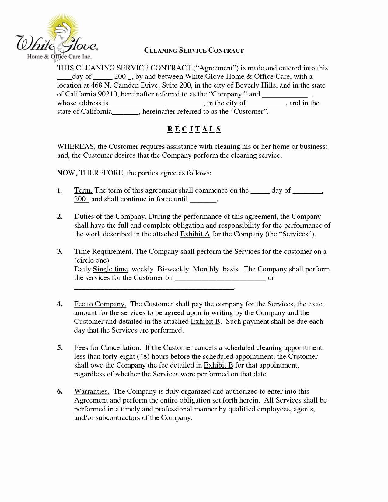 House Cleaning Contract Template Best Of Cleaning Services Contract Agreement Free Printable
