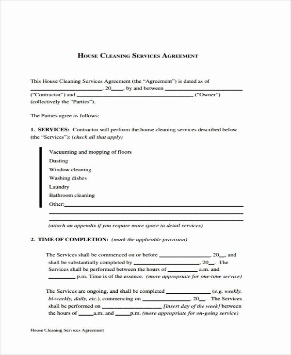 House Cleaning Contract Template Lovely Sample Cleaning Contract forms 7 Free Documents In Word