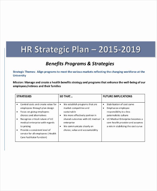 Hr Strategic Plan Template New 49 Strategic Plan Templates Pdf Word