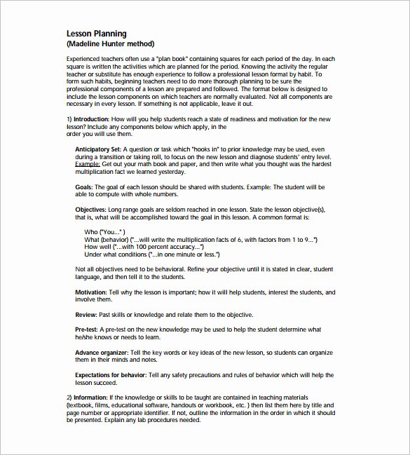 Hunter Lesson Plan Template Awesome Madeline Hunter Lesson Plan Template