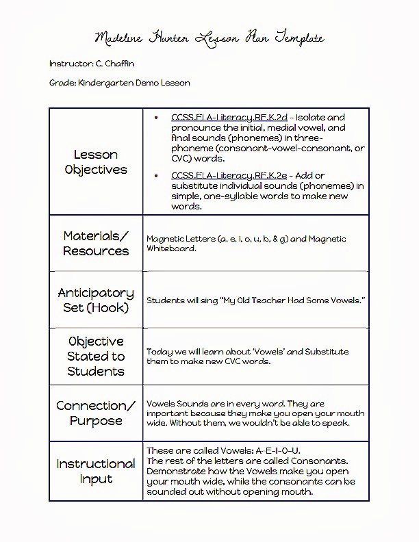 Hunter Lesson Plan Template Awesome Mon Core Blogger Madeline Hunter Lesson Plan Template