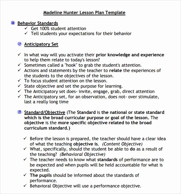 Hunter Lesson Plan Template Inspirational Sample Madeline Hunter Lesson Plan Template 9 Free