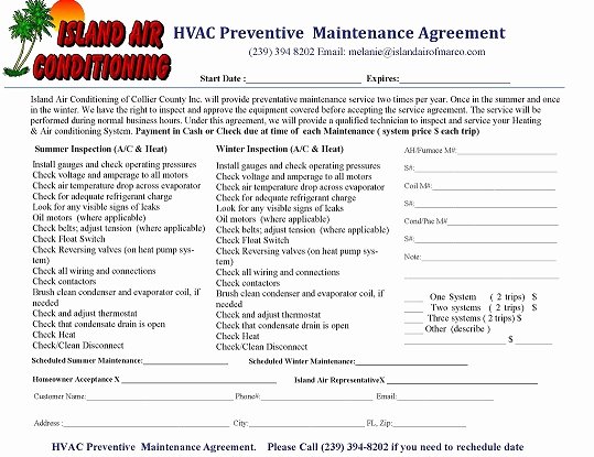 Hvac Maintenance Contract Template Awesome Preventive Maintenance island Air