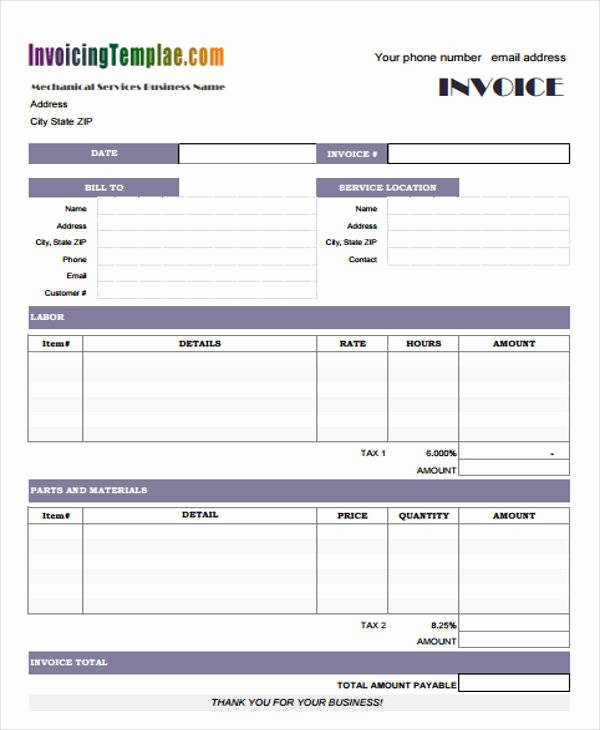Hvac Service order Invoice Template Beautiful 6 Hvac Invoice Templates Free Word Pdf format Download
