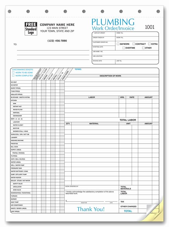 Hvac Service order Invoice Template Beautiful 6540 A K A 6540 3 Plumbing Invoice with Checklist