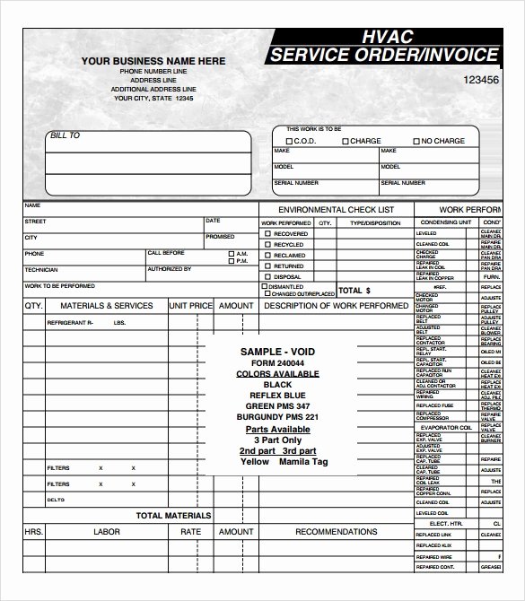 Hvac Service order Invoice Template Best Of Sample Hvac Invoice Template 13 Download Documents In