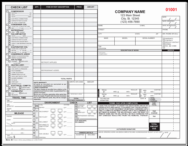 Hvac Service order Invoice Template Fresh Heating Airconditioning Service form