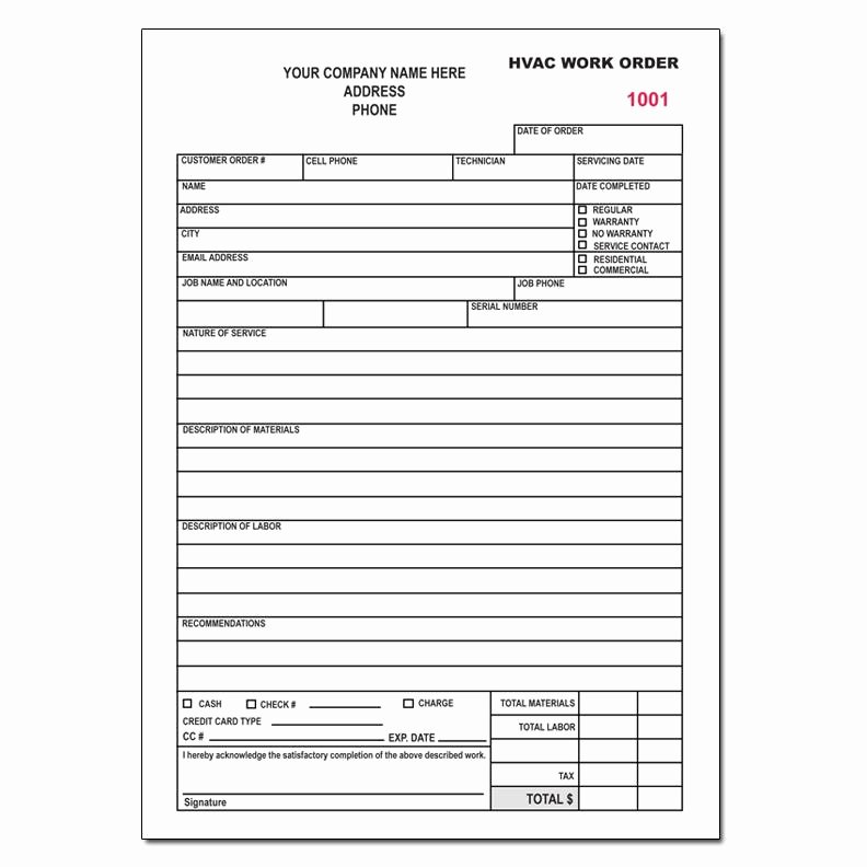 Hvac Service order Invoice Template Inspirational Hvac Work order Carbonless Invoice Printing Pany