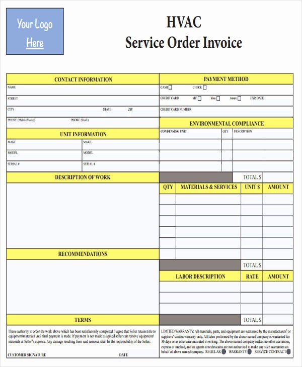 Hvac Service order Invoice Template Lovely 6 Hvac Invoice Templates Free Word Pdf format Download