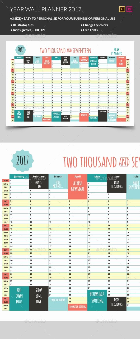 In Design Calendar Templates Beautiful Year Wall Planner Template Vector Eps Indesign Indd Ai