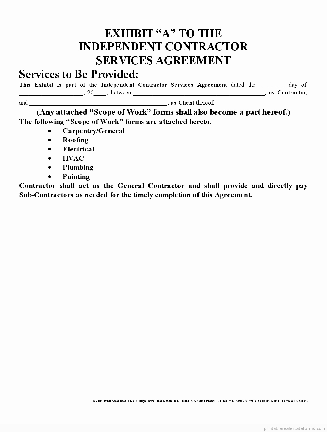 Independent Contractor Agreement Template Free Awesome Free Printable Independent Contractor Agreement form