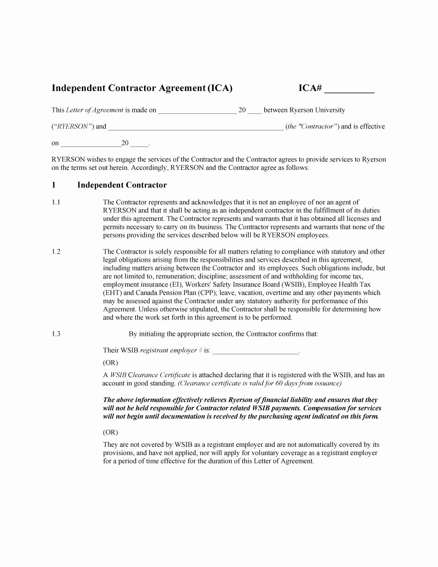 Independent Contractor Agreement Template Free Fresh 50 Free Independent Contractor Agreement forms &amp; Templates