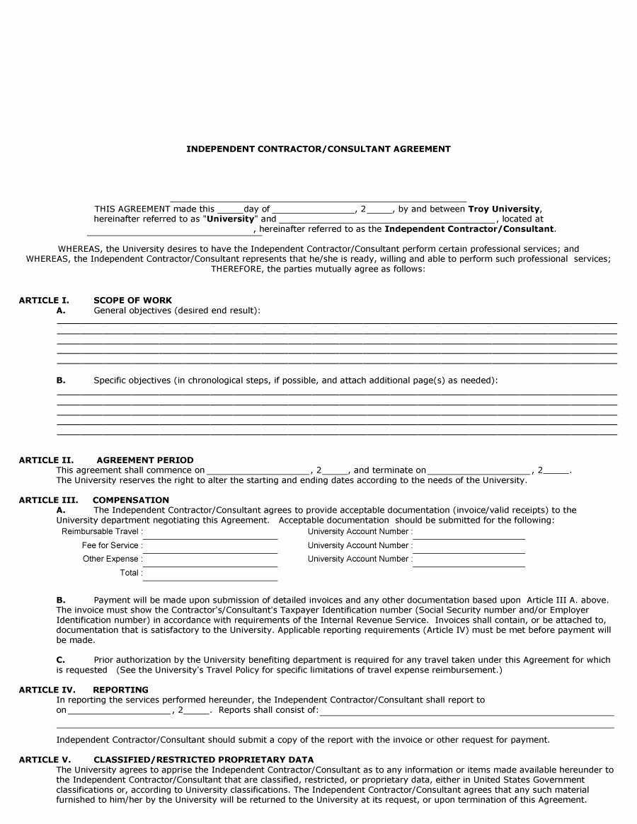 Independent Contractor Agreement Template Free Unique 50 Free Independent Contractor Agreement forms &amp; Templates