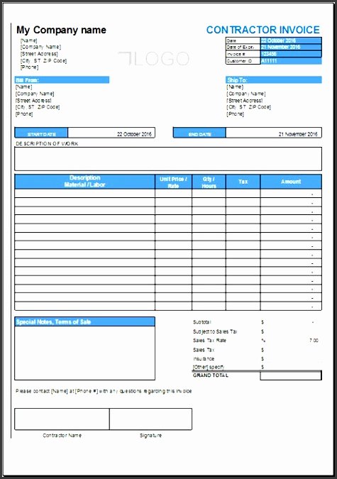 Independent Contractor Invoice Template Excel Inspirational 10 Contractor Invoice Template Editable Sampletemplatess
