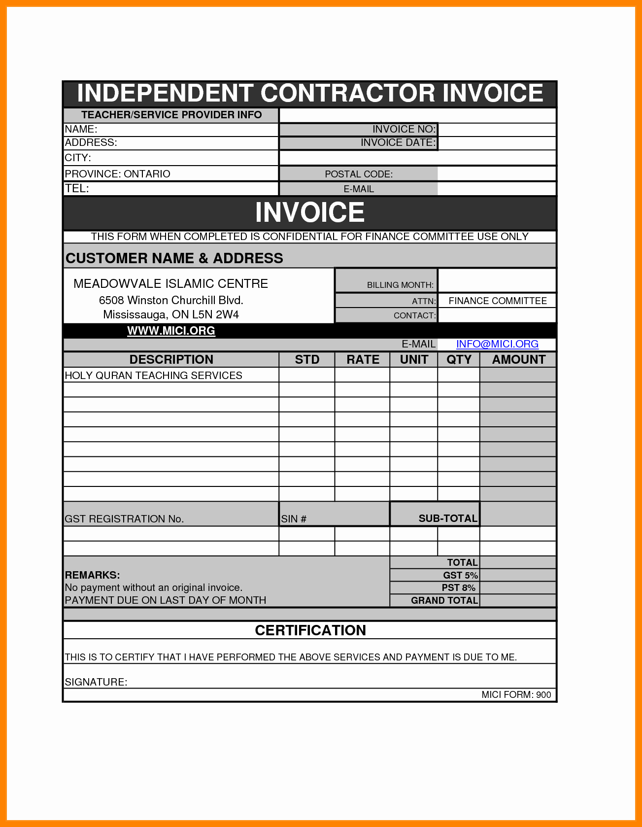 Independent Contractor Invoice Template Fresh 7 Invoice Contractor
