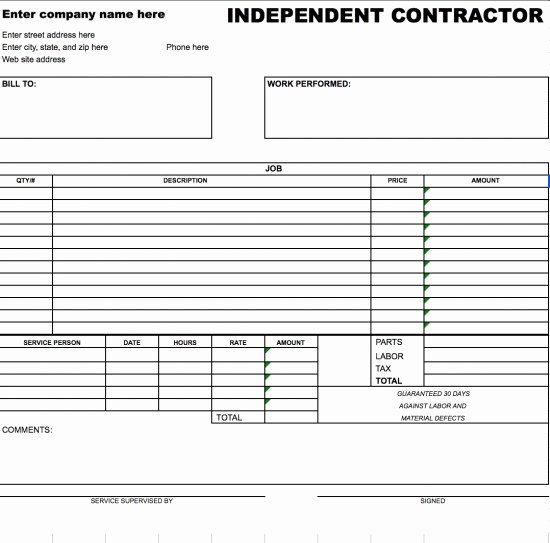 Independent Contractor Invoice Template Fresh Independent Contractor Invoice Template Excel