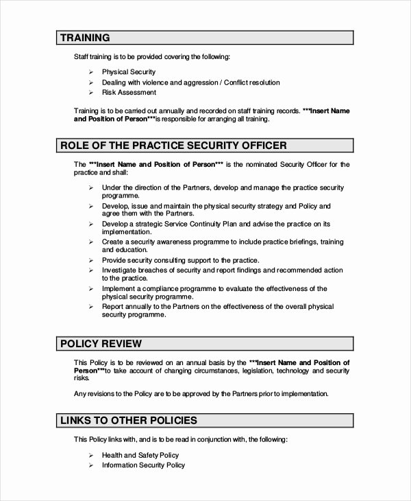Information Security Policies Templates Fresh Security Policy Template 7 Free Word Pdf Document