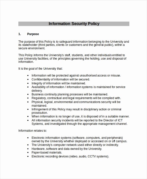 Information Security Policies Templates New Security Policy Template 7 Free Word Pdf Document