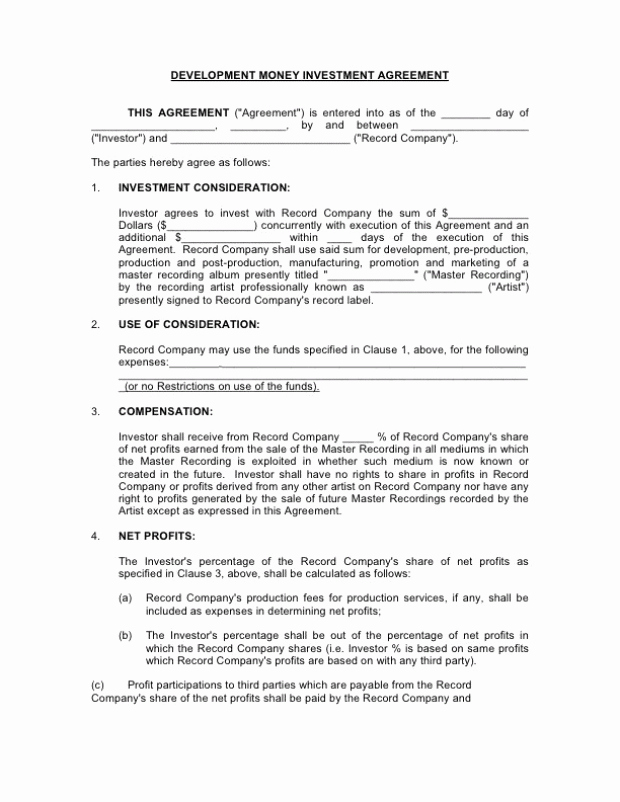 Investment Agreement Template Doc Fresh Investment Contract Template 1 Templates