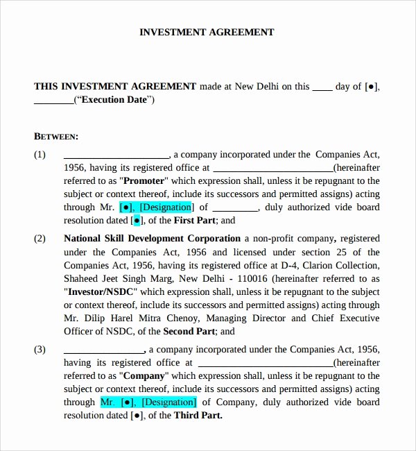 Investment Agreement Template Doc Fresh Sample Business Investment Agreement 14 Free Documents