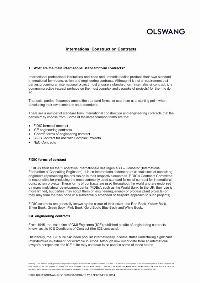 Investment Agreement Template Doc Lovely Introductory Note On International Construction Contracts