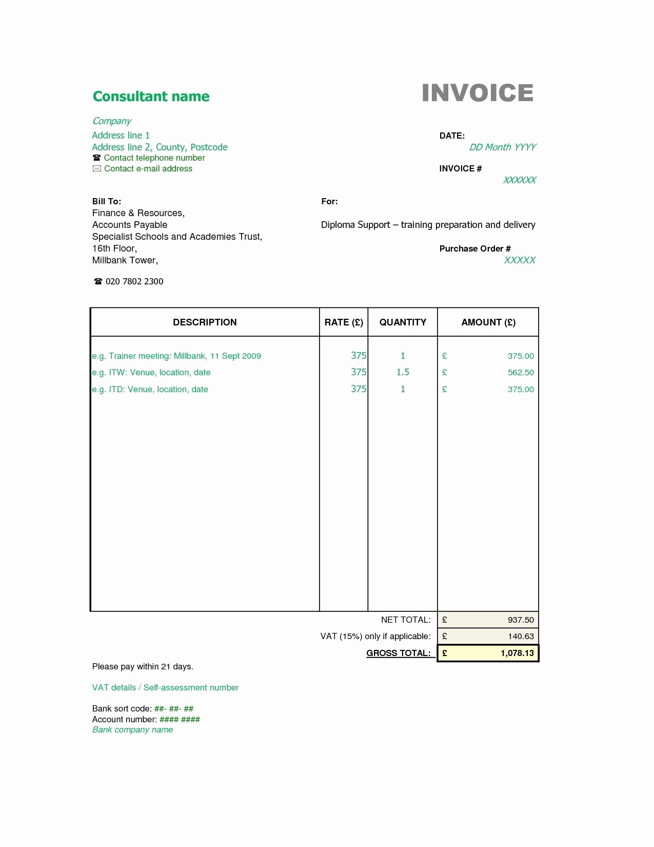 Invoice Template for Consulting Services Awesome Sample Consultant Invoice Excel Based Consulting Invoice