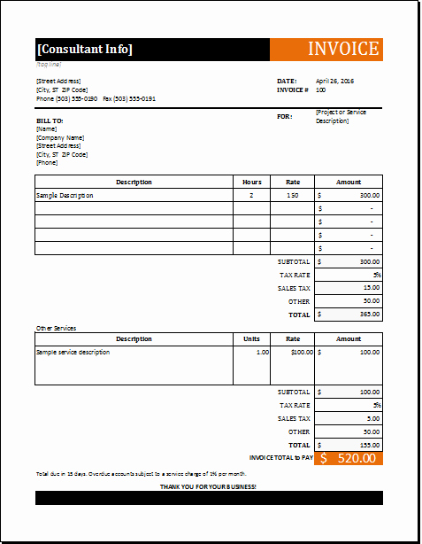 Invoice Template for Consulting Services Luxury Consultant Invoice Template for Excel