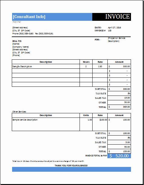Invoice Template for Consulting Services Luxury Consultant Service Invoice Template
