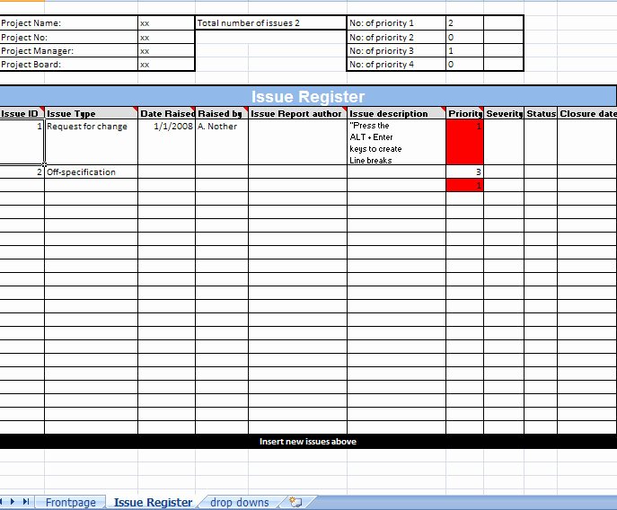 Issue Log Template Excel Awesome issue Log Template