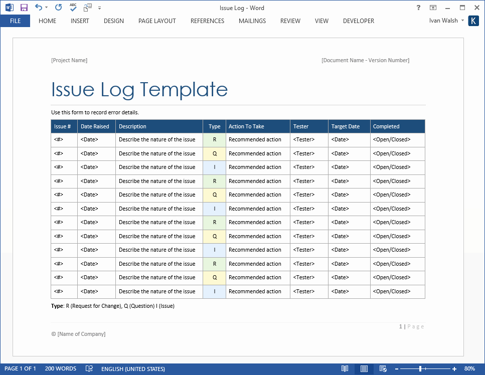 Issue Log Template Excel New software Testing Templates – 50 Ms Word 40 Excel