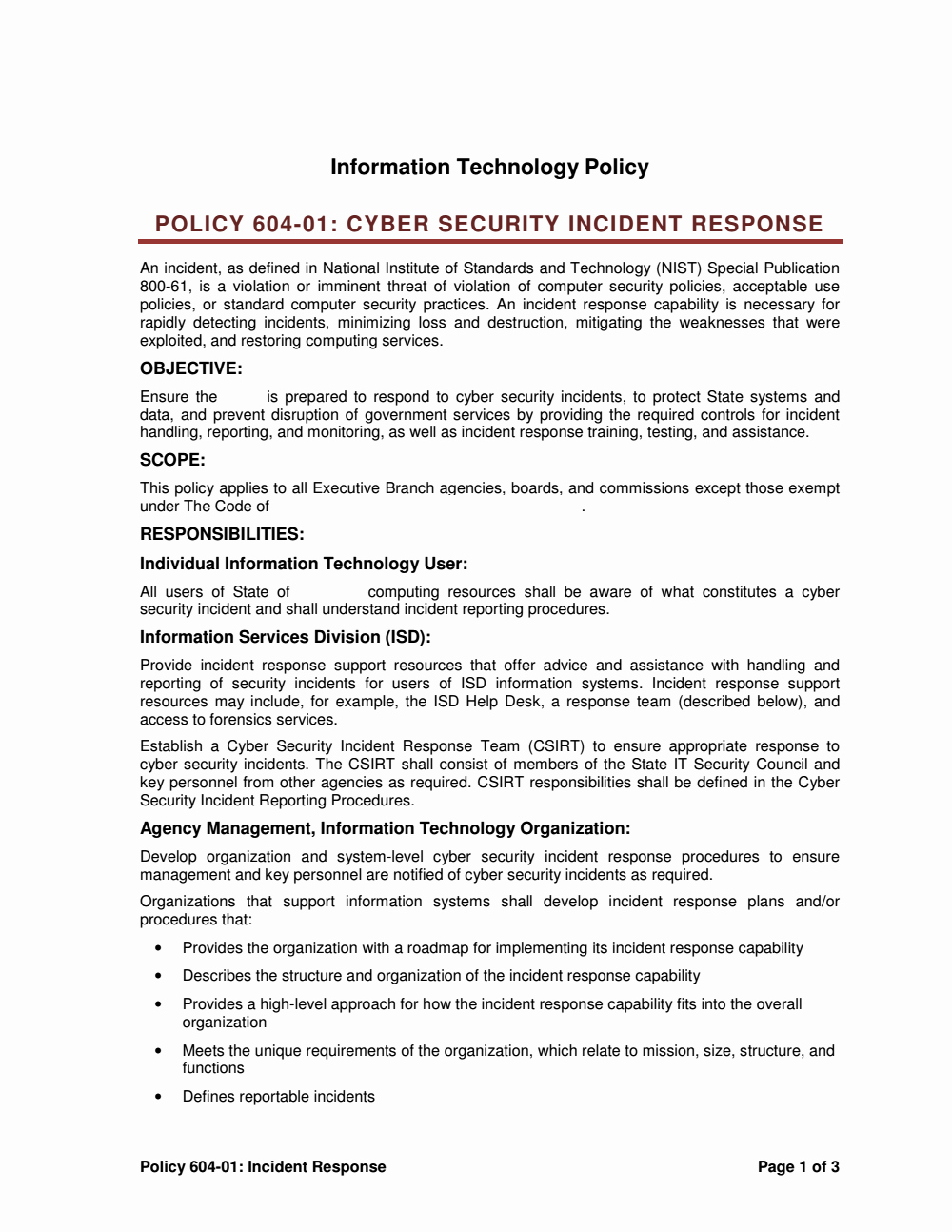 It Security Policy Template Awesome Incident Response Policy — Fbi